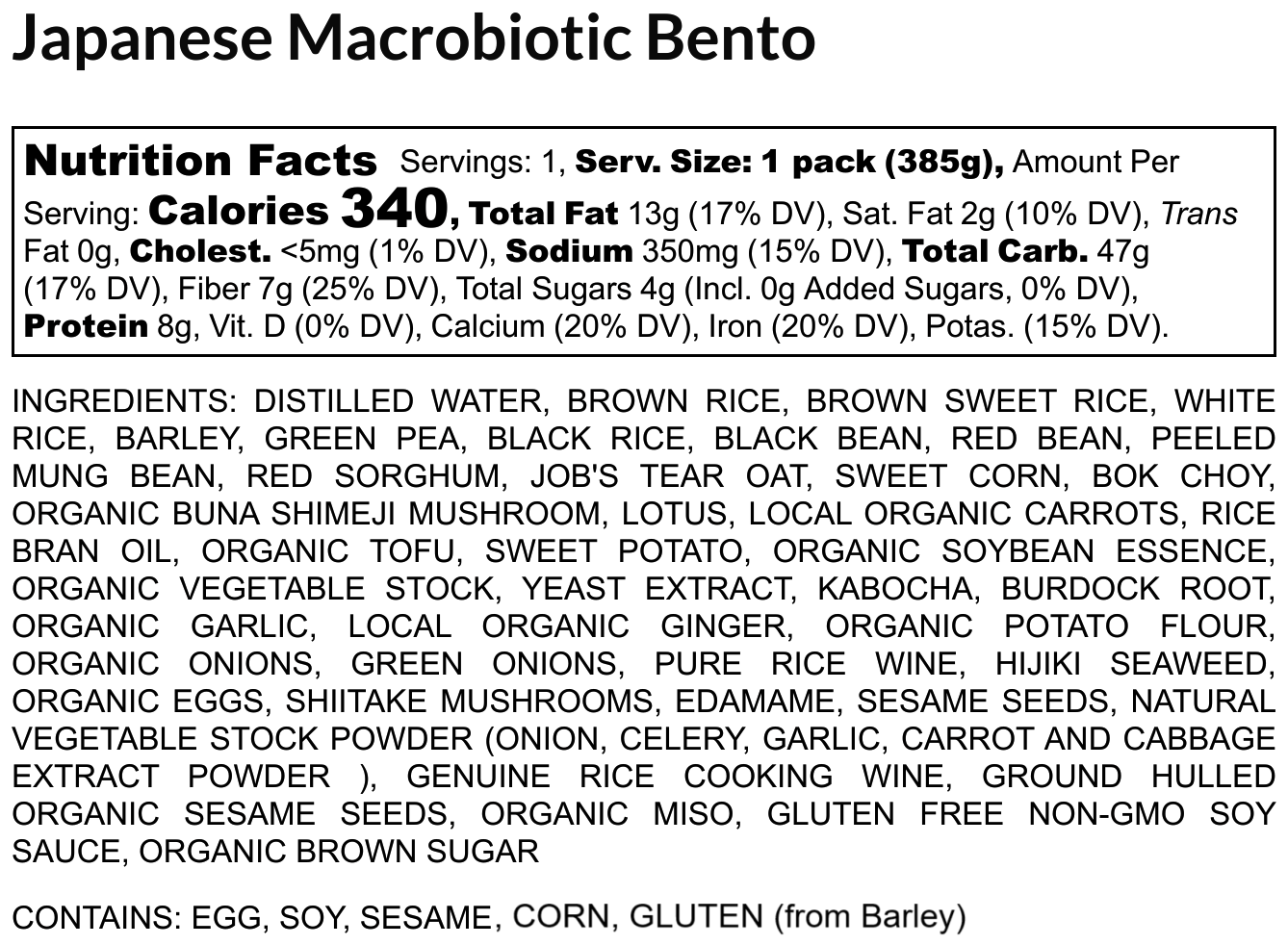 Japanese Macrobiotice Bento (ovo-vegetarian), sold frozen